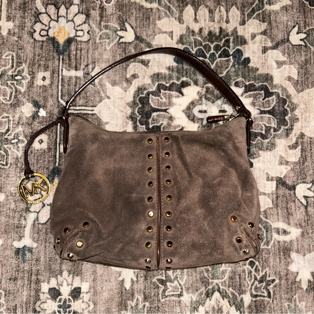 Y2K Suede Studded Hobo Shoulder Bag Michael Kors Brown Boho Western Slouchy